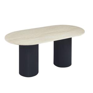 Table à manger en marbre composite beige, noir 6 personnes