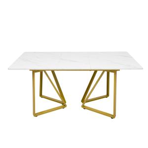 Table à manger extensible moderne effet marbre blanc et pie…
