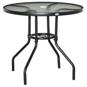Table à manger jardin trou parasol verre trempé noir
