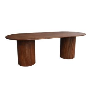 Table à manger oblongue bois d'hévéa et placage chêne 8 pla…