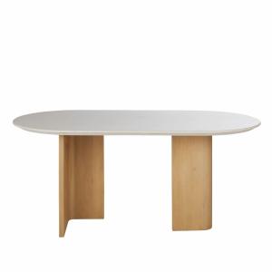 Table à manger ovale en marbre blanc effet travertin 8 pers…