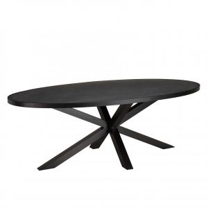 Table à manger ovale plateau noir effet pierre