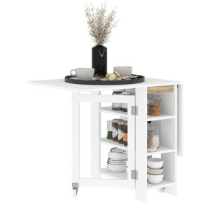 Table à manger pliable sur roulettes 2 abattants et 3 étagè…