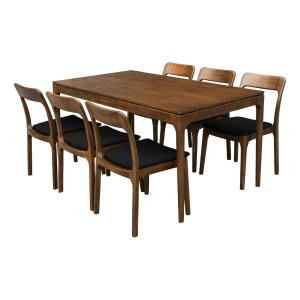 Table à manger rectangulaire 160 cm, 6 chaises tissu noir