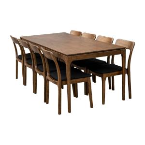 Table à manger rectangulaire 200 cm, 8 chaises tissu noir