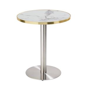Table à manger ronde 60 cm plateau marbre blanc/doré et pie…