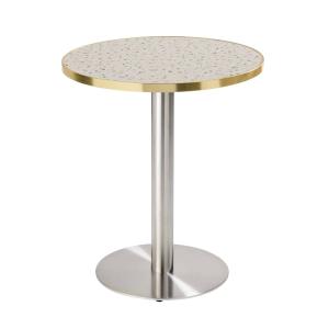 Table à manger ronde 60 cm plateau terrazzo/doré et pied ar…