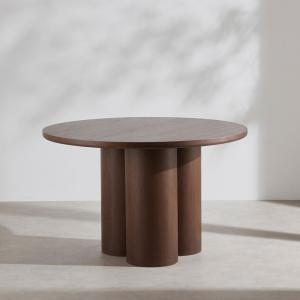 Table à manger ronde avec pied totem en placage chêne foncé…
