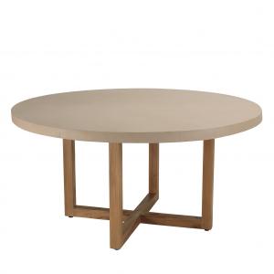 Table à manger ronde béton beige pieds croisés en teck D153…