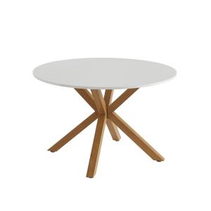 Table à manger ronde  blanc et effet bois et chêne 120cm