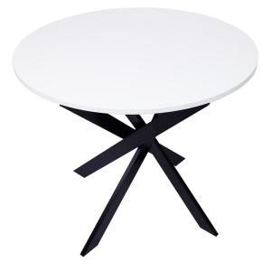 Table à manger ronde effet bois blanc et noir 90x90x77cm