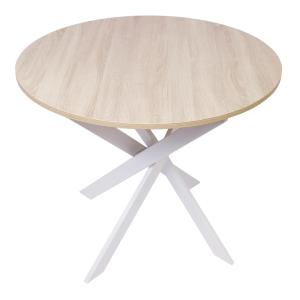 Table à manger ronde effet bois de chêne et blanc 90x90x77c…
