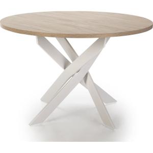 Table à manger ronde effet bois et blanc 4 personnes 120 cm