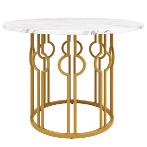 Table à manger ronde effet marble blanc et structure dorée…
