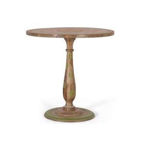 Table à manger ronde en bois manguier peinte à la main