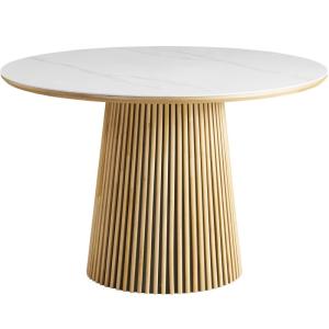 Table à manger ronde en céramique effet marbre et bois clai…