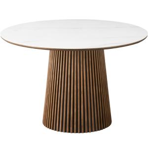 Table à manger ronde en céramique effet marbre et bois fonc…
