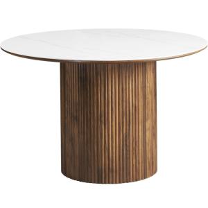 Table à manger ronde en céramique effet marbre et noyer 6 p…