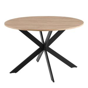 Table à manger ronde en MDF et aluminium noir et bois