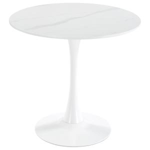 Table à manger ronde en métal et céramique, blanc