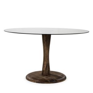 Table à manger ronde en verre et bois de manguier D130cm bo…