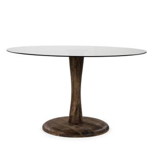 Table à manger ronde en verre et bois de manguier ø130cm -…