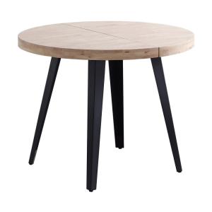 Table à manger ronde extensible chêne clair pieds acier noi…