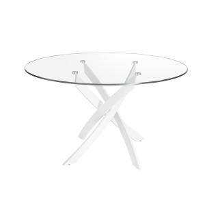 Table à manger ronde, Verre  Blanc – Ø110x75 cm.