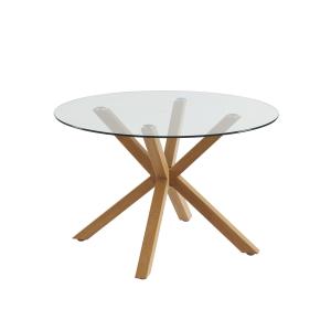 Table à manger ronde  verre et effet bois et chêne 120cm tr…