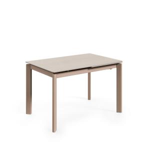 Table à rallonge 120 plateau marbre travertin pieds beige
