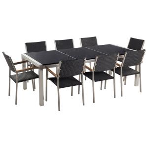 Table acier inox et plateau triple granit avec 8 chaises en…