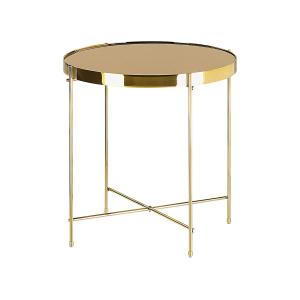 Table appoint marron et dorée ronde ⌀ 40 cm