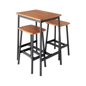 Table bar bois d'eucalyptus 2 tabourets anthracite