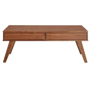 Table basse 2 tiroirs en bois massif, coloris châtaigne