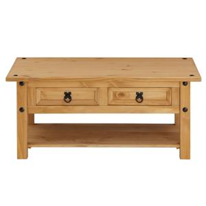 Table basse 2 tiroirs en bois massif, coloris naturel