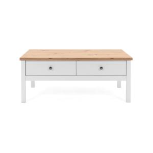 Table Basse 2 tiroirs L100 cm - Décor Blanc et bois