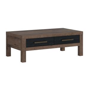 Table basse 2 tiroirs stratifiés beige et noir