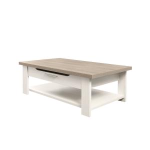 Table basse avec 1 tiroir et 1 tablette de rangement - Blanc