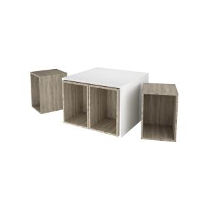 Table basse avec 4 éléments amovibles- L71,5 cm - Blanc/chê…