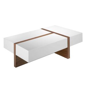 Table basse  blanc et effet bois noyer