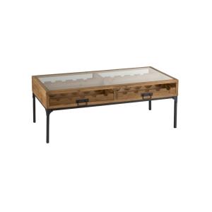 Table basse bois avec rangements bouteilles