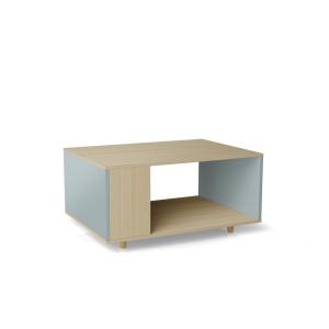 Table basse bois effet chêne clair, 1 porte, bleu clair L90…