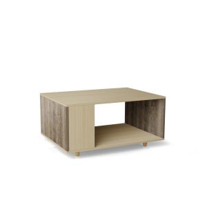 Table basse bois effet chêne clair, 1 porte, chêne brun L90…