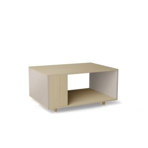 Table basse bois effet chêne clair, 1 porte, gris clair L90…