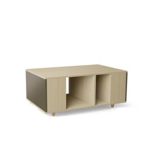 Table basse bois effet chêne clair, 1 porte, gris taupe L11…