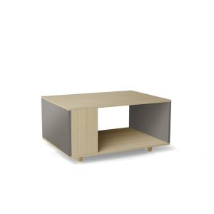 Table basse bois effet chêne clair, 1 porte, gris taupe L90…