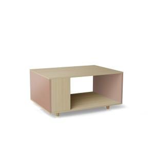 Table basse bois effet chêne clair, 1 porte, orange clair L…