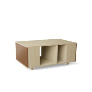 Table basse bois effet chêne clair, 1 porte, rouge terre L1…