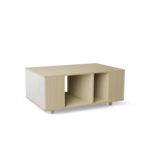 Table basse bois effet chêne clair, 1 porte, texture bois L…