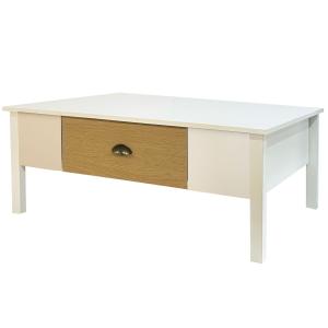 Table basse bois et blanc 1 tiroir 100x55x40cm